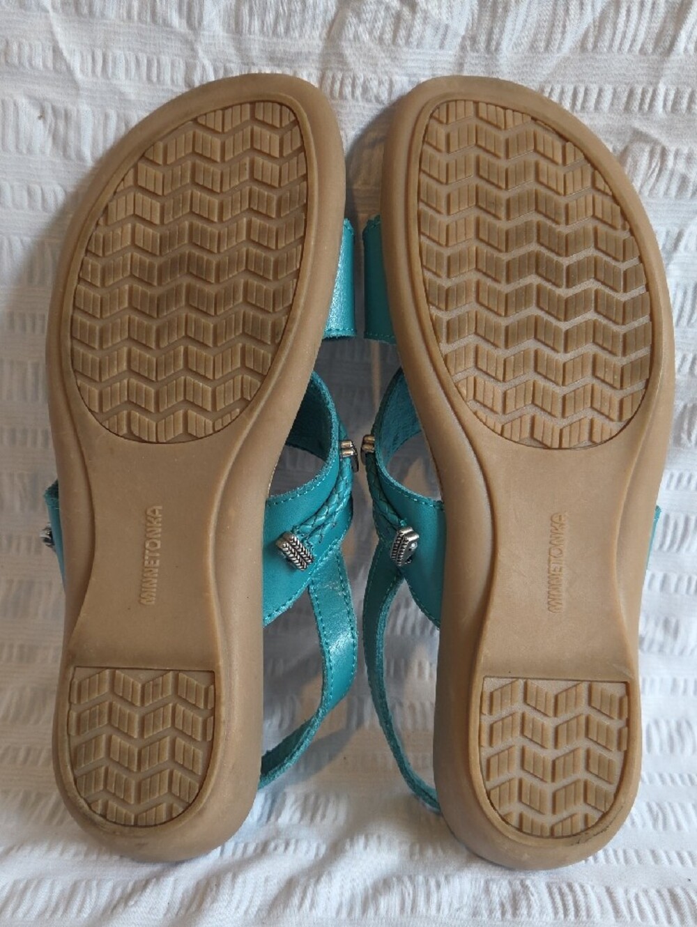 Minnetonka Teal Braided Strap Women's Sandals - Picture 6 of 8